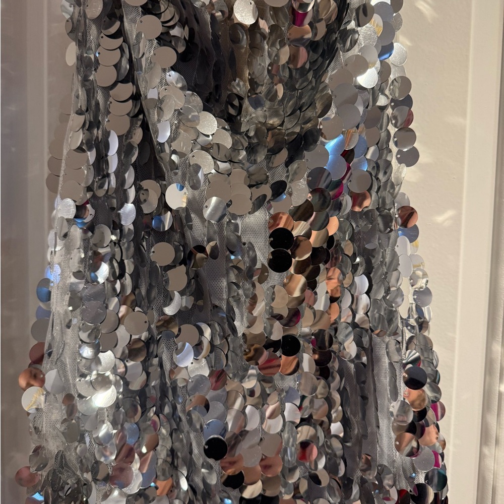 Silver Sequin Strapless Mini Dress - Picture 3 of 5